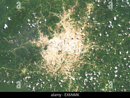 Colour satellite image of Yaounde, Cameroon. Image taken on May 17, 2014 with Landsat 8 data. Stock Photo