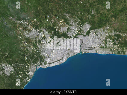 Colour satellite image of Santo Domingo, Dominican Republic. Image taken on December 25, 2013 with Landsat 8 data. Stock Photo