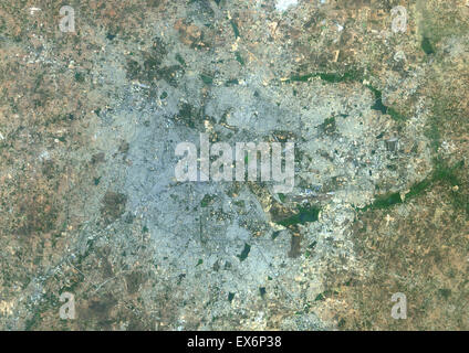 Colour satellite image of Bangalore, India. Image taken on March 31, 2014 with Landsat 8 data. Stock Photo