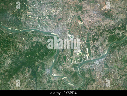 Colour satellite image of Vientiane, Laos. Image taken on March 31, 2014 with Landsat 8 data. Stock Photo