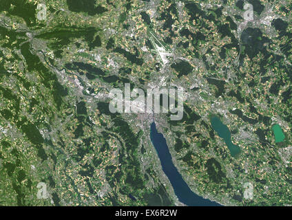 Colour satellite image of Zurich, Switzerland. Image taken on July 19, 2014 with Landsat 8 data. Stock Photo