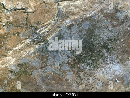 Colour satellite image of Damascus, Syria. Image taken on October 24, 2013 with Landsat 8 data. Stock Photo