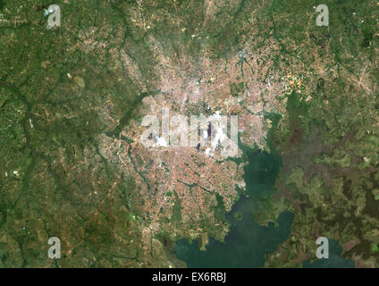 Colour satellite image of Kampala, Uganda. Image taken on October 19, 2013 with Landsat 8 data. Stock Photo