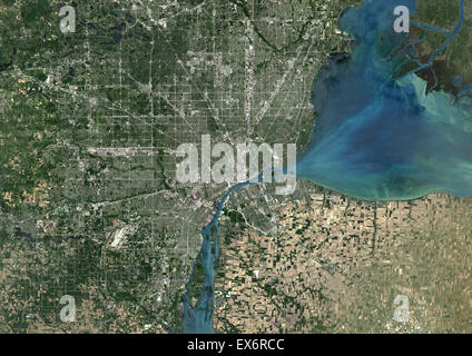 Colour satellite image of Detroit, Michigan, USA. Image taken on June 14, 2014 with Landsat 8 data. Stock Photo