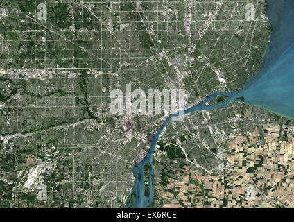 Colour satellite image of Detroit, Michigan, USA. Image taken on June 14, 2014 with Landsat 8 data. Stock Photo
