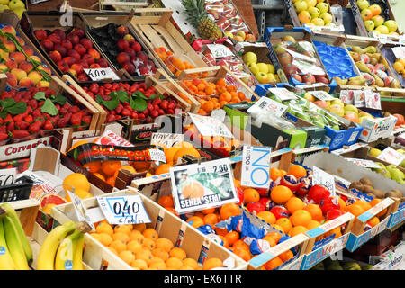 Fresh fruit on display at Mercato Albinelli, Modena. Stock Photo