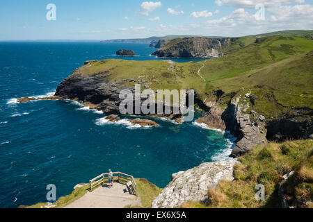 The Cornish coast seen from the ruins of Tintagel Castle, Cornwall, England, UK Stock Photo