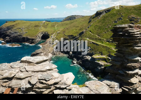 Cornish coast and cliffs at Tintagel Castle, Cornwall, England, UK Stock Photo