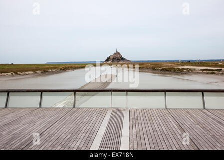 View of Mont St Michel from the newly built Barrage on the river Couesnon, Normandy, France Stock Photo