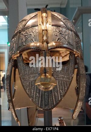 A replica of the Sutton Hoo helmet Anglo-Saxon, early 7th century AD. Only four complete helmets are known from Anglo-Saxon England: at Sutton Hoo, Benty Grange, Wollaston and York. Stock Photo