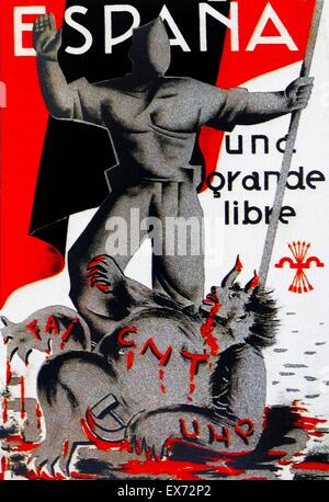 Nationalist Poster. Shows a fascist soldier crushing Socialist and Anarchist forces. during the Spanish Civil War Stock Photo