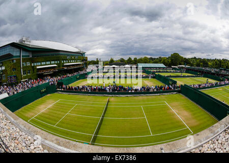 Wimbledon, UK. 08th July, 2015. The Wimbledon Tennis Championships. A view across the outer courts of Wimbledon Credit:  Action Plus Sports/Alamy Live News Stock Photo