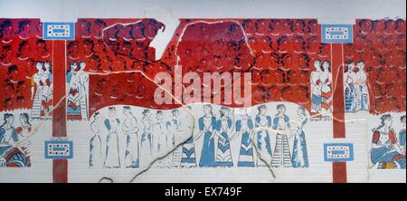 Copy of a Minoan wall painting. The original, probably from near to the north-west corner of the Central Court at Knossos, Greece. Knossos is the largest Bronze Age archaeological site on Crete and is considered Europe's oldest city. The palace was abando Stock Photo