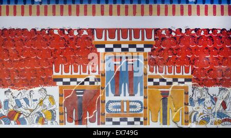 Copy of a Minoan wall painting. The original, probably from near to the north-west corner of the Central Court at Knossos, Greece. Knossos is the largest Bronze Age archaeological site on Crete and is considered Europe's oldest city. The palace was abando Stock Photo