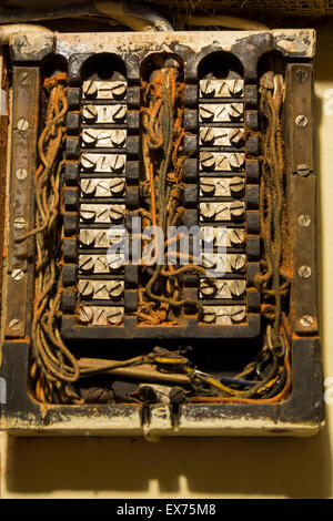An old fuse box at Berrington Hall near Leominster, Herefordshire, UK. Stock Photo