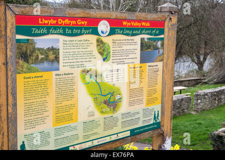 A sign for the Wye Valley Walk in Hay on Wye, Powys, Wales. Stock Photo