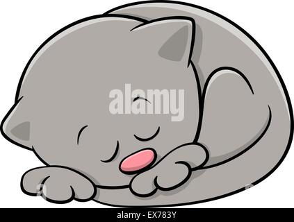 Cartoon Illustration of Cute Little Sleeping Kitten Stock Vector