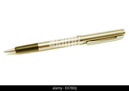 Metal ballpoint pen isolated on white background. Stock Photo