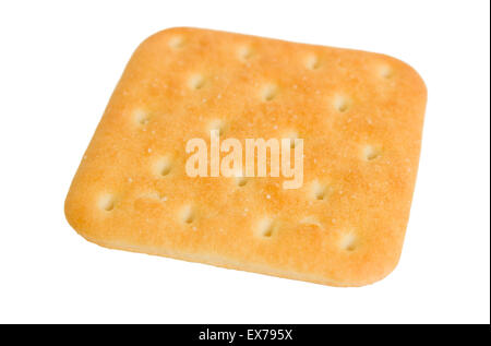 Square cracker biscuits with salt isolated on a white background. Stock Photo
