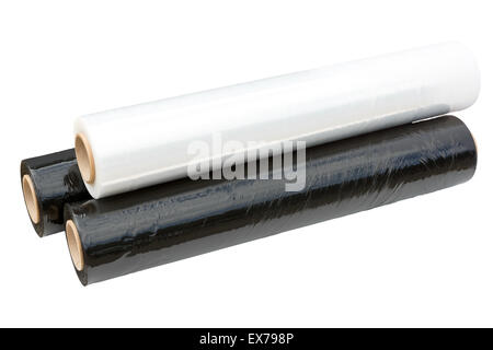 Wrapping Plastic Transparent Food Film On White Background. Stock