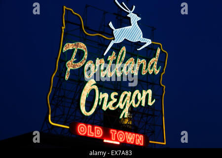 'Portland Oregon Old Town' neon sign, Portland, Oregon USA Stock Photo