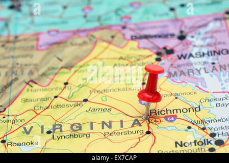 Richmond pinned on a map of USA Stock Photo