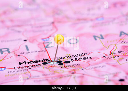 Phoenix pinned on a map of USA Stock Photo