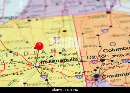 Indianapolis pinned on a map of USA Stock Photo