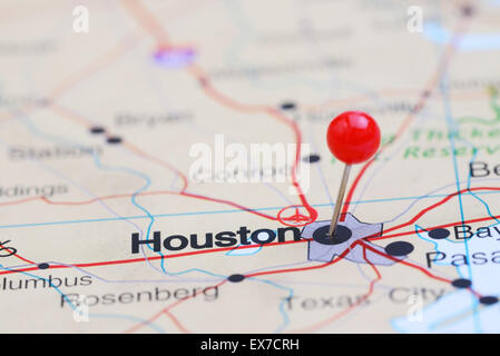 Houston pinned on a map of USA Stock Photo