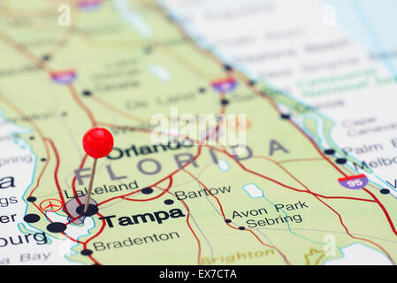 Tampa pinned on a map of USA Stock Photo