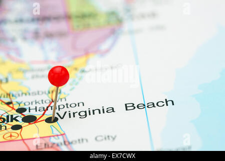 Virginia Beach pinned on a map of USA Stock Photo