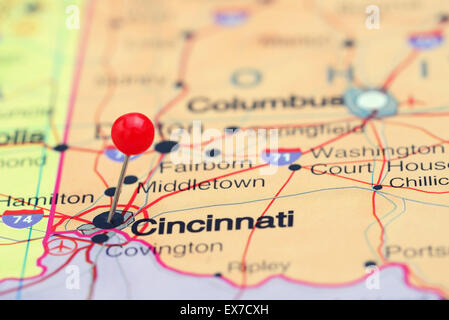 Cincinnati pinned on a map of USA Stock Photo