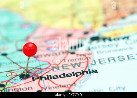 Philadelphia pinned on a map of USA Stock Photo