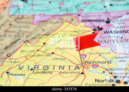 Richmond pinned on a map of USA Stock Photo