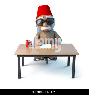 3d render of a Moroccan sitting at a desk. Stock Photo