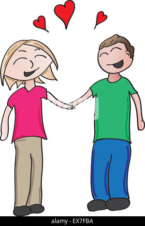 vector cartoon of a couple holding hands in love Stock Photo