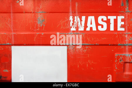 Grunge red commercial waste bin with copy space. Stock Photo