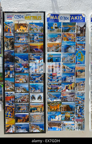 Postcards of Santorini on display for sale, Oia, Greece. Stock Photo