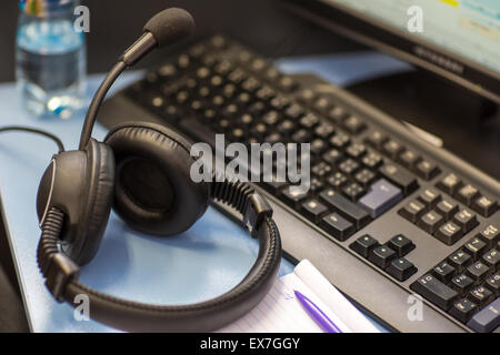 interpreting - Microphone and switchboard in an simultaneous interpreter booth (shallow DOF) Stock Photo