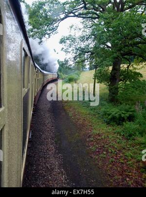 Lakeside and Haverthwaite Steam Railway, Cumbria, UK, on board a steam train. Stock Photo