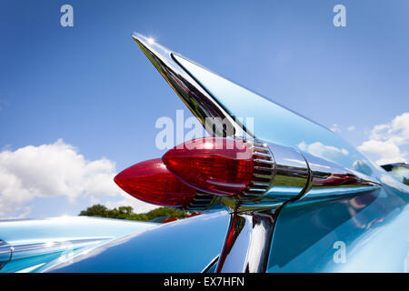 Close up of a tail fin from a classic American car, on show in a British car show rally Stock Photo