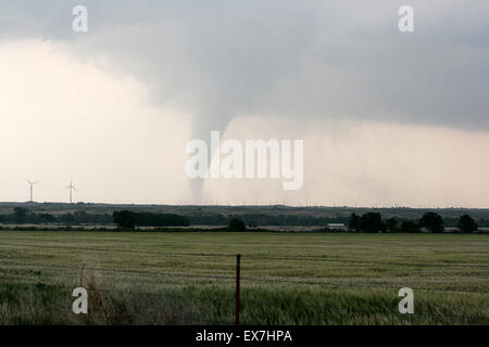 Tornado over the plains in Kansas. Stock Photo