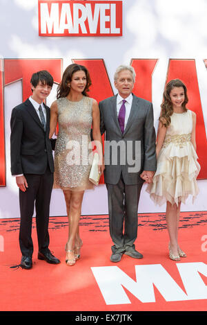 Michael Douglas arrives on the red carpet for the The European Premiere of Ant-Man  on 08/07/2015 at ODEON Leicester Square, London. Pictured: Michael Douglas, Catherine Zeta Jones and Children Dylan and Carys. Picture by Julie Edwards/Alamy Live News Stock Photo