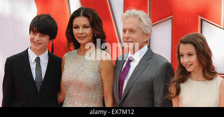 London, UK. 8th July, 2015. Dylan Douglas, Catherine Zeta Jones, Michael Douglas and Carys Douglas attend the European Premiere of '' Ant-Man'' at Odeon Leciester Square. Credit:  Ferdaus Shamim/ZUMA Wire/Alamy Live News Stock Photo