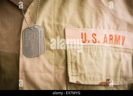 Soldier wearing shirt and dog tags Stock Photo