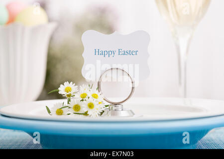 Happy Easter card on plate Stock Photo