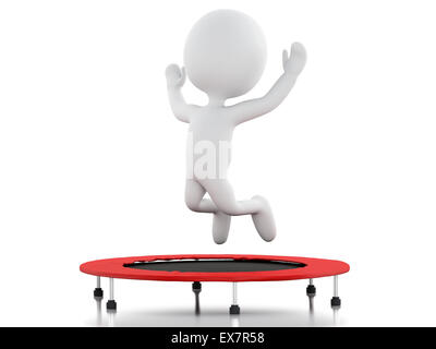 3d renderer image. White people, happy jumping for the success in trampoline. Isolated white background Stock Photo