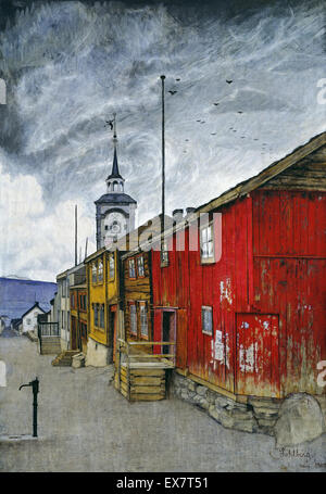 Harald Sohlberg, Street in Roros 1902 Oil on canvas. National Museum of Art, Architecture and Design, Oslo, Norway. Stock Photo
