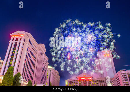 The Caesars Palace fireworks show as part of the 4th of July celebration in Las Vegas Stock Photo