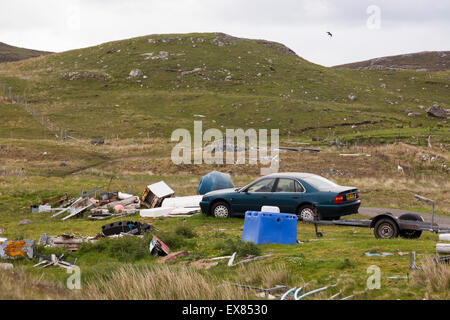 Old vehicles abandoned on the Isle of Lewis, Outer Hebrides, Scotland, UK. Being remote it is difficult to dispose of old vehicles, most of which are just abandoned in the countryside. Stock Photo